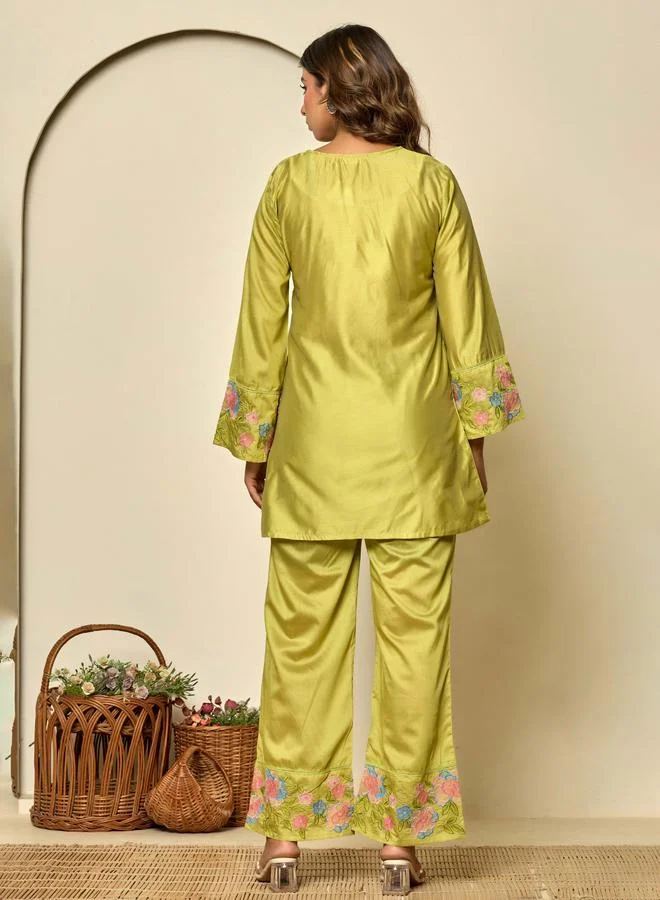 Kasya  Green Embroidered Viscose Co-Ord Set for Women | Best Price UAE